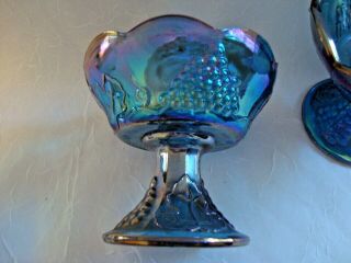 Vintage Blue CARNIVAL Glass Candle Stick Holder HARVEST GRAPE Indiana Glass Pair 3