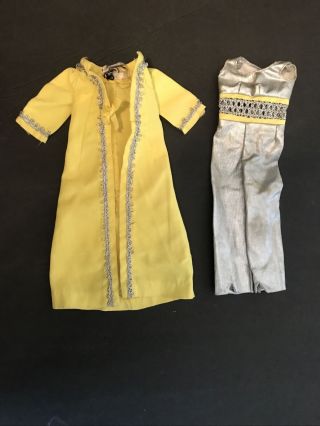 Vtg Barbie Silver Polish Outfit 1969 - 70 1492 Jumpsuit & Long Coat Yellow Silver