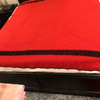 Vintage Faribo Red Wool Blanket Black Stripe USA Twin Full 82 By 70 Warm 3