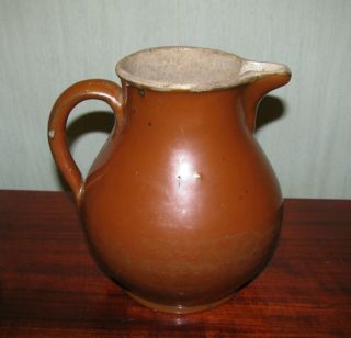 Antique Primitive Redware Stoneware Pitcher Pottery Lead Glazed Lithuania Europe