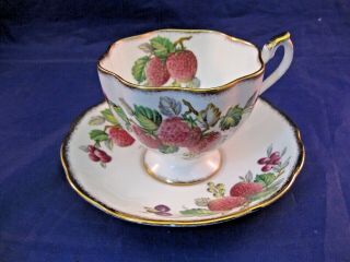 Vintage Queen Anne Tea Cup And Saucer - " Fruit Series " Fine Bone China - England