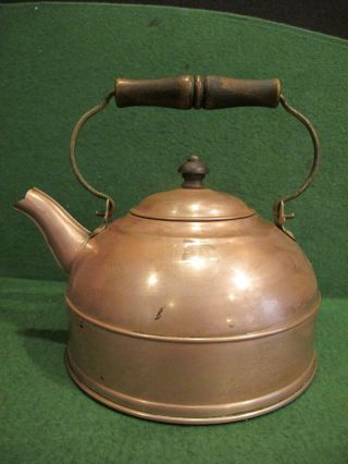 Vintage Antique 1801 REVERE WARE Rustic Copper Tea Kettle Pot With Wood Handle 3