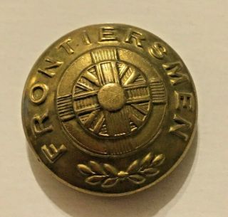 Vintage Uniform Button Gold Tone Metal Frontiersmen 7/8” Made In England