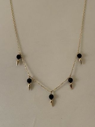 Vintage 1970s 14k Solid Gold Necklace / Black Jet Stones (585 Italy) 16 " Nr