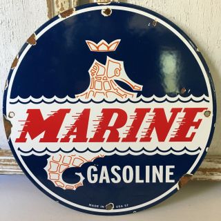 Vintage Marine Gasoline Porcelain Gas Pump Plate Sign