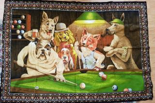 Vintage Dogs Playing Pool Bililards Wall Tapestry 56 " By 38 " (cie)