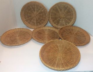 6 Vintage Wicker Paper Plate Holders Bamboo Woven Camping Tiki Home Reusable
