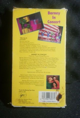 Vintage 1991 Barney In Concert VHS White Tape Home Video Children ' s RARE 2