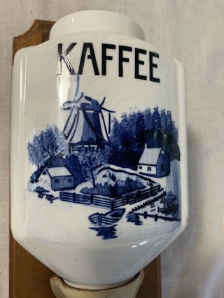 Antique Porcelain Coffee Kafeee Grinder Dutch Windmill Delft Blue 2