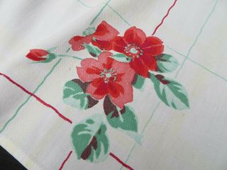Vtg 50s Wilendur Tablecloth Lynbrook Cotton Red Wild Roses Stripes 66x55