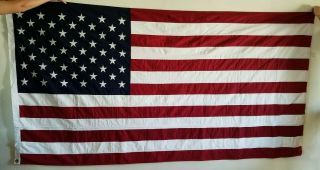 Vintage Large Us American 50 Star Flag 9.  5ft X 5ft,  Cotton W/embroidered Stars