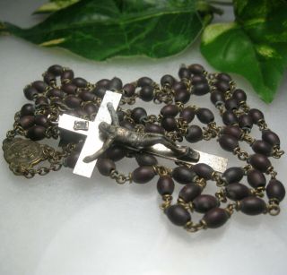 Vintage Antique 7 Decade 30 " Cocoa Wood Bead Rosary Italy