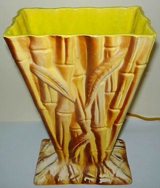 Vtg 1951 Miiramar Of California Mid Century Ceramic Bamboo - Pattern Tiki Tv Lamp