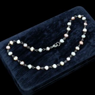 Antique Vintage Art Deco 925 Sterling Silver Freshwater Pearl Necklace 15.  2g