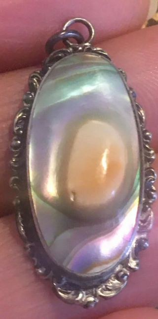 Vtg Antique Sterling Silver 1.  25” Tall By 1/2” Oval Blister Pearl Pendant