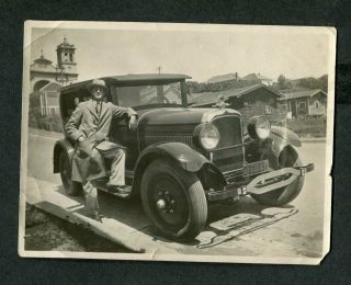 Vintage Car Photo Proud Owner Man W/ 1925 Nash Sedan 426153