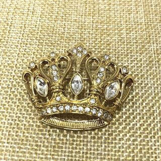 Kenneth Jay Lane For Avon Gold Tone Queens Crown Rhinestone Brooch Pin Vintage