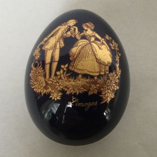 Vintage Limoges Porcelain Egg Shaped Trinket Box Victorian With Cobalt Blue