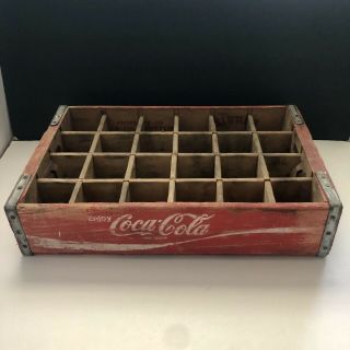 Vtg Coca - Cola Red Wooden Soda Pop 24 Bottle Crate Carrier Box Case Wood Coke