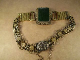 Antique Chinese Export Sterling Silver & Jade Bracelet,  6.  75 ",  16.  9g