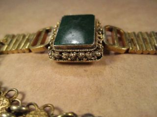 Antique Chinese Export Sterling Silver & Jade Bracelet,  6.  75 