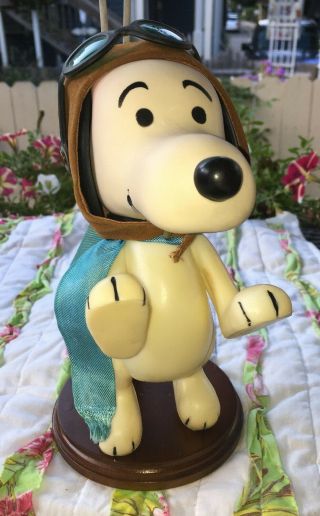 Vtg 1966 Snoopy Aviator Pilot Flying Ace Red Baron Figure Goggles Cap Scarf