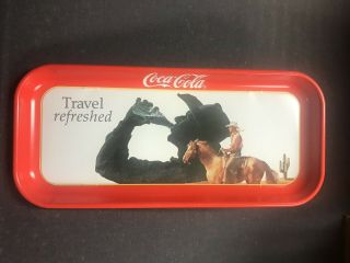 Vintage Art,  Cowboy,  1991 Coca - Cola Serving Tray " Travel Refreshed "