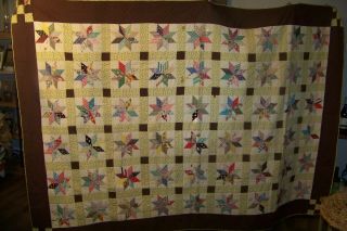 Vintage 8 Point Star Old Quilt Hand Made As Found
