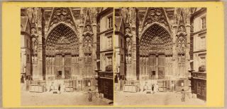 France Notre - Dame De Rouen Portail Travaux C1865 Photo Stereo Vintage Albumine