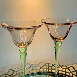 Candle Holders Watermelon Vintage Elegant Pink Green 11 1/2 Tall Champagne EL8 2