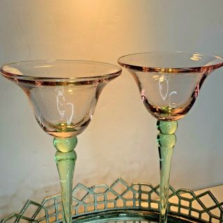 Candle Holders Watermelon Vintage Elegant Pink Green 11 1/2 Tall Champagne EL8 3