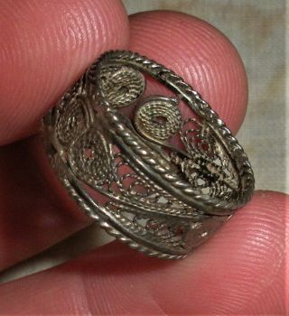 Antique C.  1860 Civil War Era Sterling Silver Filigree Wedding Band Ring Vafo