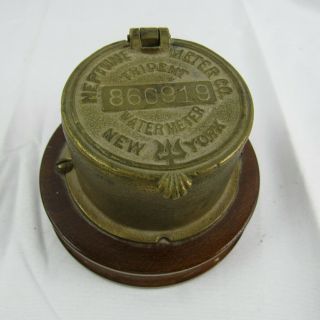 Antique Paperweight Brass Neptune Water Meter Co.  - Trident - York Collectible