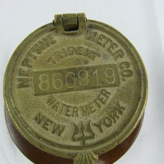 Antique Paperweight Brass Neptune Water Meter Co.  - Trident - York Collectible 2