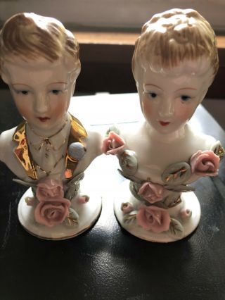 Vintage Salt & Pepper Shakers: Busts Of Man & Woman - China W Decorative Flowers