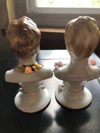VINTAGE SALT & PEPPER Shakers: Busts of Man & Woman - China w decorative flowers 3