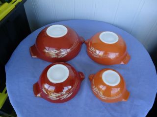 4 Vintage Retro Pyrex Wheat Orange Ochre Graduated Mixing Bowls