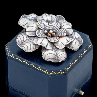 Antique Vintage Art Deco Sterling Silver Floral Flower Necklace Pendant 17.  8g