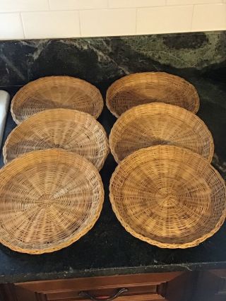 6 Vintage Wicker Rattan Paper Plate Holders Picnic Bbq Camping Retro 9.  5”