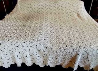 Antique Crochet Dove White Heavy Cotton Bedspread 6 - Point Star Queen Full 80x96