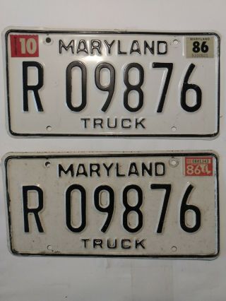 Vintage Maryland Truck License Plates Matching Pair