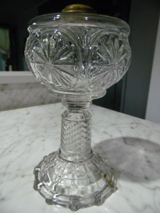 Antique Eapg Clear Glass Table Oil Lamp Font Starburst & Chevron Pattern