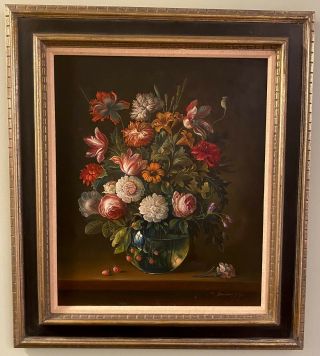 Vintage Victorian Still Life Painting Artist Signed Floral Raspberry