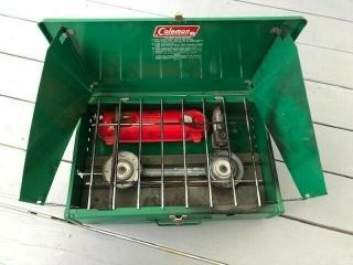 Vintage Coleman Camp Stove 425e499 Two Burner Green Made In Usa