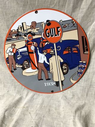 Vintage Porcelain Gulf Gas And Oil Sign Gas Station Pump Plate
