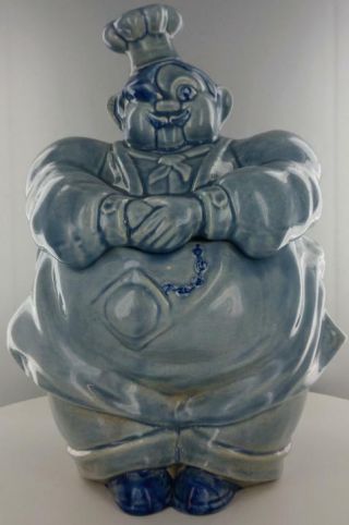 Vintage Red Wing Chef Pierre Cookie Jar Blue Antique Art Pottery Usa