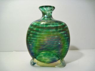 Vtg 1996 David Tate Aqua Blue 420 Iridescent Signed California Art Glass 5 " Vase