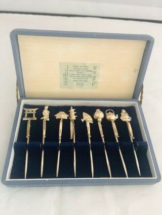 Vintage Sterling Silver Picks Set Of 8 Japan With The Box Ds19