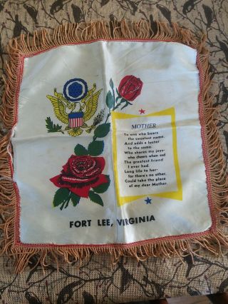 Vtg Ww2 Wwii Military Pillow Sham Cover Silk Fort Lee Virginia