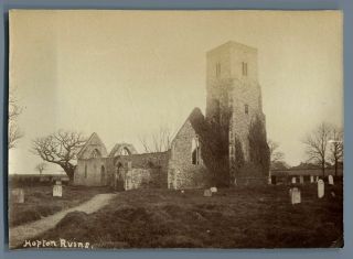 United Kingdom,  Hopton Ruins Vintage Albumen Print.  Old St.  Margarets Ruin.  Vi